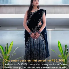 Here’s a look that’s both stunning and smart. This beautiful bride saved over ₹83,000 by choosing to rent her dream Sawan Gandhi lehenga. She got the designer look for her special day without the designer splurge, proving that modern brides are rewriting the rules.