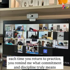 Each time you return to your mat, you remind me what commitment and discipline truly mean. This is a snapshot of my online class, where dedicated people from around the world come together to work on their health.