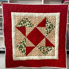 This beginner baby quilt features a classic star pattern in red and green, a perfect first project for learning fundamental piecing techniques.