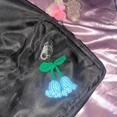 Another look at my bluebell keychain. The little green leaves are crocheted right onto the stem.