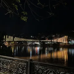 The Ram Jhula bridge at night, reflecting on the Ganga. The energy of this place is deeply humanizing and grounding. It is where I draw power and clarity for my spiritual practice.