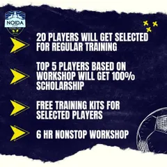 The details of our workshop: top players get a 100% scholarship, and all selected players receive free training kits. We invest in talent.