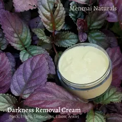 This is my Darkness Removal Cream, one of my most popular products for tackling stubborn dark patches. It's made with natural brighteners like licorice, wild turmeric, and carrot seed oil to gently even out the skin on areas like the neck, underarms, and elbows.