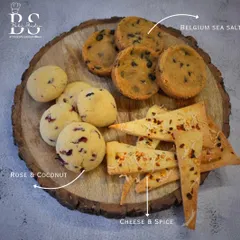 The delicious results of my advanced cookie masterclass. Students learned to create three unique flavors: Belgian Sea Salt chocolate chip, savory Cheese & Spice crackers, and floral Rose & Coconut.