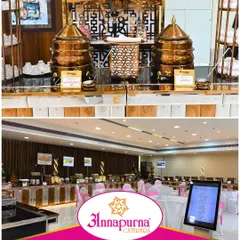 A look at our buffet setup featuring traditional copper serveware alongside a modern digital menu. We blend classic and contemporary elements to create a unique dining experience.