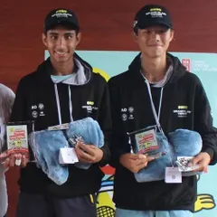 Tavish and his partner receiving their awards after becoming doubles champions at the Tournoi Loire Vallée event in France. He also reached the singles semi-finals this week.