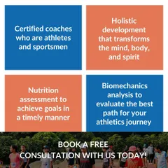Our four pillars of success: certified coaches, holistic development, nutrition assessment, and biomechanics analysis. Book a free consultation to learn more.