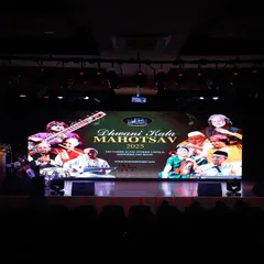 The stage is set for our stars at the Dhwani Kala Mahotsav. This wide-angle shot shows the professional setup of our grand annual event, giving our students a true taste of performing in a large-scale production.