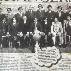 A historic photo of the 1974 Karnataka team that won the Ranji trophy for the first time. This image captures a golden moment in our state's cricket history.