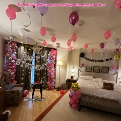 This is what Pinterest dreams are made of. For this birthday, the request was for "Pinterest vibes," and I delivered with a full room transformation using a beautiful pastel palette, ceiling balloons, and elegant balloon columns. It’s a perfect backdrop for a stylish and personal celebration at home.