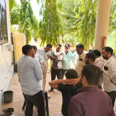 A group of farmers gathers around our demonstration setup during a village meeting. We encourage questions and discussions to ensure everyone leaves with a clear understanding of how our smart irrigation can be implemented on their own farms.