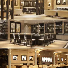 A glimpse into the bespoke retail experience we crafted for Juggal Kishore Jewellers. The design features distinct zones, including private viewing areas and grand display counters, all unified by a palette of cream, gold, and dark wood to create an atmosphere of timeless luxury.