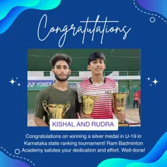 A proud moment for the academy. We congratulate Kishal and Rudra for their fantastic achievement in winning the silver medal in the U-19 Karnataka state ranking tournament.
