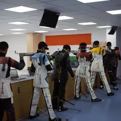 This is the moment of truth in a 10m Air Rifle final. We train our shooters to maintain complete focus and execute every shot with precision, even under the immense pressure of a competitive final.