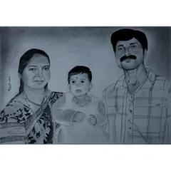 A commissioned family portrait done in pencil. This artwork brings together a father, mother, and their child in a single, cherished frame.