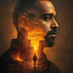 This artwork visualizes the idea that every journey, no matter how difficult the path, begins with a single, determined step forward.