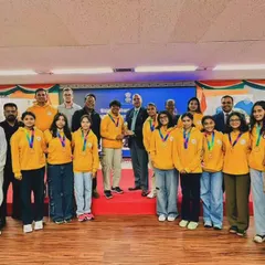 The entire winning team and coaching staff being honored at the Indian Consulate in Shanghai. This recognition highlights the significance of our international achievement.