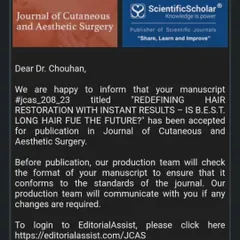 An announcement of another accepted publication in the Journal of Cutaneous and Aesthetic Surgery, this one focused on my work in achieving instant results with Long Hair FUE.