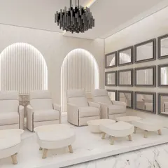 Our luxurious pedicure station, equipped with comfortable reclining chairs and footrests for the ultimate relaxation.