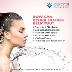 A Hydrafacial can help with a variety of concerns. As shown here, it is effective for improving skin tone, brightening the complexion, reducing dark spots, and minimizing the appearance of wrinkles by delivering potent serums deep into the skin.
