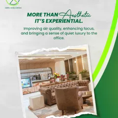 The lounge area at The Executive Centre, where our design contributes to an experiential space. The goal is to improve air quality and enhance focus, moving beyond simple aesthetics to create a tangible sense of quiet luxury and wellbeing.