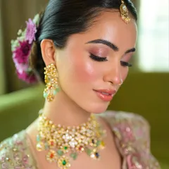 This is my signature soft glam. This close-up showcases the neutral eyeshadow, soft rosy lips, and luminous skin that so many of my brides ask for. It's a timeless look that feels fresh and modern.