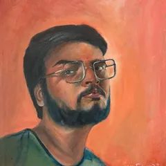 This is a self-portrait I created in oil colours that won an award from The Art Society of India. I played with a warm, saturated background to make the portrait pop, focusing on a realistic yet expressive representation.