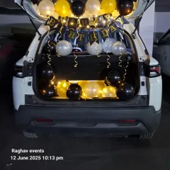 Another view of the black, gold, and silver car boot birthday decoration. It's a simple but very effective way to make someone feel special.