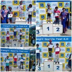 A collage of champions. Our skaters showcasing their medals and certificates after a successful day at the Insight Sports Fest 4.0 inter-school competition.