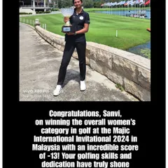 Congratulations to our A3 performer, Sanvi, on her incredible win in the women's category at the Majic International Invitational 2024 for golf. Her dedication to our golf performance training program paid off.