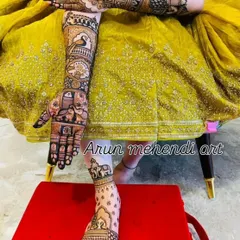 This unique bridal set features a full leg design on one side and a full arm design on the other, both telling a story with portraits and traditional figures.