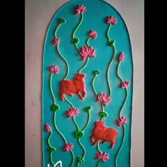 Here is the same Pichwai panel with a different color story. The bright red cows and pink lotuses give it such a vibrant and joyful energy. It shows how color can completely change the feeling of a piece.