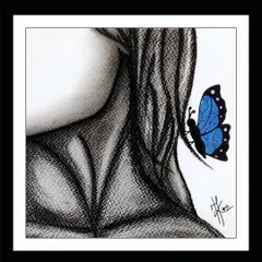 This piece is about finding color in a black and white world. I used charcoal to create the soft, textured sketch of the form and then added a single, vibrant blue butterfly in watercolor to represent those fleeting, beautiful moments in life.