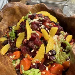 A vibrant beetroot and orange salad from a party we catered for Shahid and Mira Kapoor. We created a decadent, fully vegetarian menu with a grazing table and live pizza counter that everyone loved.