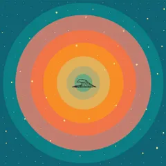 A graphic element designed for the "Tempos Futuros" LP by Alex Malheiros. This minimalist design, featuring a wave within concentric circles, acts as a visual motif that ties together the album's themes of cosmic sound waves and coastal vibes.