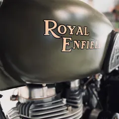 The details matter, especially on a classic. This is the hand-painted tank logo on a 1955 Royal Enfield Bullet we fully restored, bringing it back from the dead to its original glory.