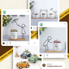 Unleash your creativity with our whimsical ceramic pots. This collection features planters with charming stick-figure art and vintage car designs, perfect for adding a story to your succulents and small plants.