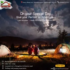 On your special day, give your partner the gift of adventure. Our romantic camping setup is perfect for creating unforgettable memories together.