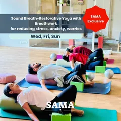 The Sound Breath classes are centered on restorative yoga and breathwork. I guide you through gentle, supported postures designed to reduce stress and anxiety, helping to calm the nervous system.