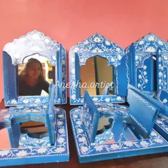 A playful photo showing my reflection in the Jharokha mirrors. These pieces are not just decor, they are also functional and bring a sense of history to a room.