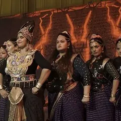 The powerful 'vanar sena' or army of monkeys in our 'Ramayan' dance drama. Our group choreography for large casts is a key part of our stage productions.