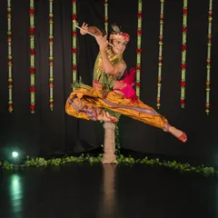 Capturing the dynamic energy of Lord Krishna in a leap. This photo from our Kathak production shows the blend of athleticism and grace that classical dance requires.
