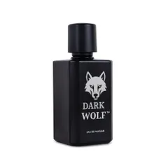 A bold shot of a black perfume bottle on a white background, with the clean lighting highlighting the bottle's matte texture and silver logo.