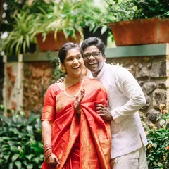 Look at the pure joy on their faces. Nikita and Dnyanratna were a bit shy at first, but soon it was all giggles and goofiness. We captured these lovely, natural moments in the green surroundings of their intimate wedding venue.
