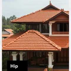 The Hip Roof is a popular choice in Indian architecture for its durability and classic aesthetic. All sides of the roof slope downwards to the walls, making it excellent for providing shade and protection against heavy rain.