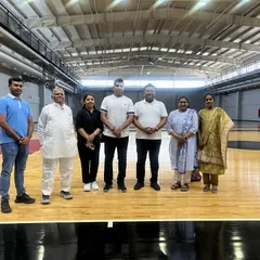 Our leadership team and distinguished guests on our NBA-grade basketball court. Visits like these help foster the relationships needed to build a strong foundation for sports in India.