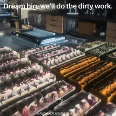 Dream big, I'll do the dirty work. This is my studio filled with freshly made soap loaves, each one a potential revenue stream for your business. Whether you're looking for private label, wholesale, or a franchise opportunity, I handle the craft so you can focus on growth.