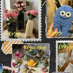 This collage gives you a glimpse into the world of Macrame Karigari. From crochet roses and quirky toys to stylish keychains and dresses, we pour our artistry into a wide range of handmade products.