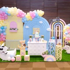 A whimsical and colorful nursery rhyme theme. We love capturing the beautiful, detailed backdrops that set the stage for a magical party.