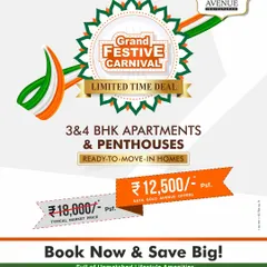 During our Grand Festive Carnival, we offer exceptional value on our luxury residences. This limited-time deal allows you to acquire a 3 or 4 BHK apartment or penthouse at a significant saving compared to the typical market price.